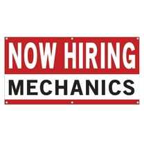 Now Hiring Mechanics 13 oz Heavy Duty Vinyl Banner Mechanic Jobs Available Help Wanted Sign for Business Advertising Indoor/Outdoor Single-Sided with Metal Grommets (1.5x5 ft, Wh & Re & Bk)