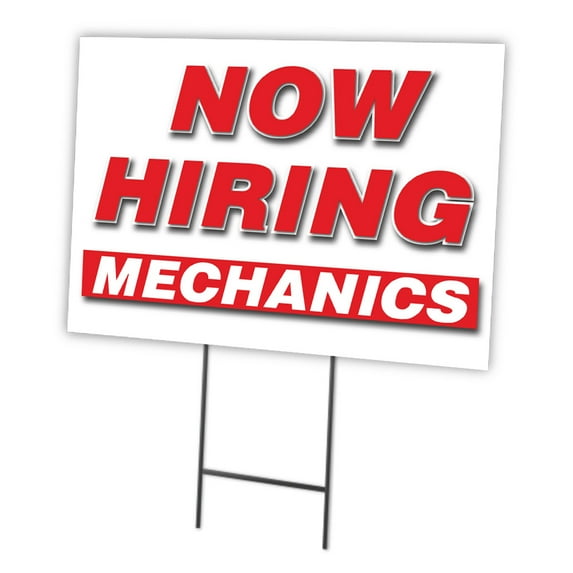 Now Hiring Mechanics 18"x24" Yard Sign & Stake | Advertise Your Business | Stake Included Image On Front Only | Made in The USA