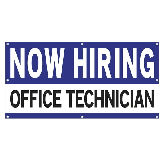 Now Hiring Office Technician 13 oz Heavy Duty Vinyl Banner Office Technician Jobs Available Technicians Help Wanted Sign Indoor/Outdoor Single-Sided with Metal Grommets (4x6 ft, Wh & Bl & Bk)