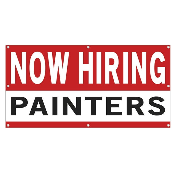 Now Hiring Painters 13 oz Heavy Duty Vinyl Banner Painter Jobs Available Work Help Wanted Sign for Business Advertising Indoor/Outdoor Single-Sided with Metal Grommets (4x6 ft, Wh & Re & Bk)