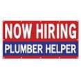 thumbnail image 1 of Now Hiring Plumber Helper 13 oz Heavy Duty Vinyl Banner Plumber Apprentice Jobs Available Plumbing Assistant Help Wanted Sign for Business Indoor/Outdoor with Metal Grommets (4x10 ft, Re & Wh & Bl), 1 of 6