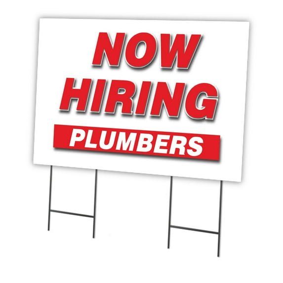 Now Hiring Plumbers 24" x 36" Yard Sign & Stake | Advertise Your Business | Stake Included Double Sided Image | Made in The USA