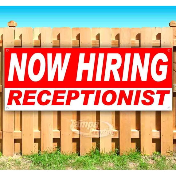 Now Hiring Receptionist 13 oz Vinyl Banner With Metal Grommets