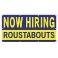 thumbnail image 1 of Now Hiring Roustabouts 13 oz Heavy Duty Vinyl Banner General Laborer Jobs Available Roustabout Hand Help Wanted Sign for Business Indoor/Outdoor Single-Sided w/ Metal Grommets (4x8 ft, Bl & Ye), 1 of 6