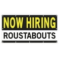 thumbnail image 1 of Now Hiring Roustabouts 13 oz Heavy Duty Vinyl Banner General Laborer Jobs Available Roustabout Hand Help Wanted Sign for Business Indoor/Outdoor Single-Sided w/ Metal Grommets (4x10 ft, Bk & Wh & Ye), 1 of 6