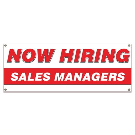 Now Hiring Sales Managers| 18" X 48" Banner | Apply Inside Employment Help Wanted | Made in The USA