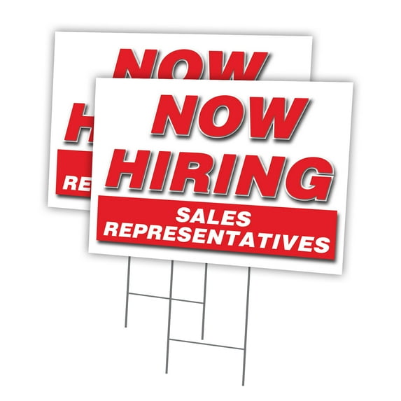Now Hiring Sales Representatives 2 Pack Of 18" x 24" Yard Sign & Stake | Advertise Your Business | Stake Included Image On Both Sides | Made in The USA