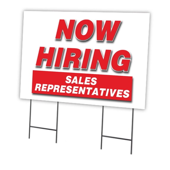 Now Hiring Sales Representatives 24" x 36" Yard Sign & Stake | Advertise Your Business | Stake Included Double Sided Image | Made in The USA