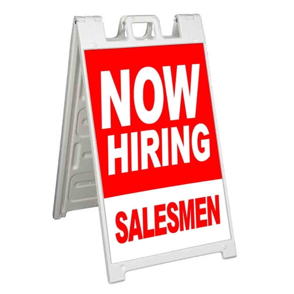 Now Hiring Salesmen (24" X 36") Standard A-Frame Signicade, Includes Decal Applied To Stand