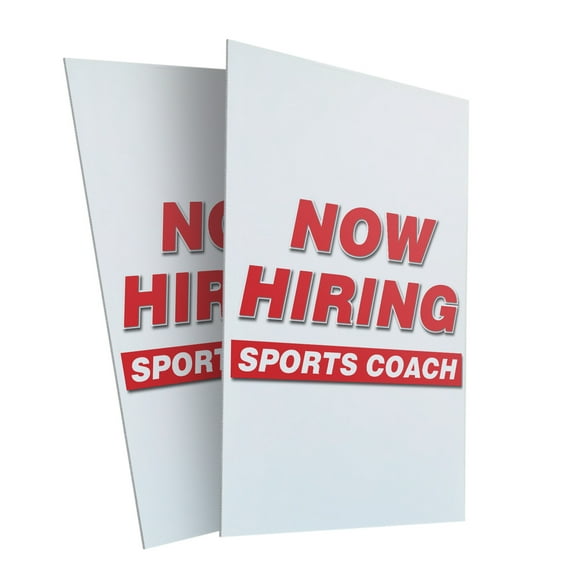Now Hiring Sports Coach (2-PACK) 24" x 36" Plastic Signs | Sign Insert 4mm Corrugated Plastic Signs Storefront Window Poster