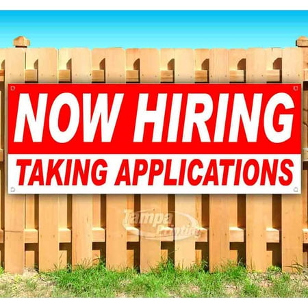 Now Hiring Taking Applications 13 oz Vinyl Banner With Metal Grommets