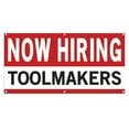 thumbnail image 1 of Now Hiring Toolmakers 13 oz Heavy Duty Vinyl Banner Tool Maker Jobs Available Help Wanted Sign for Business Advertising Indoor/Outdoor Single-Sided with Metal Grommets (2x5 ft, Wh & Re & Bk), 1 of 6