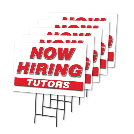 Now Hiring Tutors 5 Pack Of 18" x 24" Yard Sign & Stake | Advertise Your Business | Stake Included Image On Front Only | Made in The USA