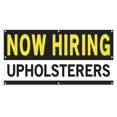 thumbnail image 1 of Now Hiring Upholsterers 13 oz Heavy Duty Vinyl Banner Upholsterer Jobs Available Upholsterer Help Wanted Sign for Business Indoor/Outdoor Single-Sided with Metal Grommets (4x6 ft, Bk & Wh & Ye), 1 of 6