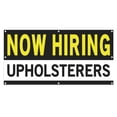 thumbnail image 1 of Now Hiring Upholsterers 13 oz Heavy Duty Vinyl Banner Upholsterer Jobs Available Upholsterer Help Wanted Sign for Business Indoor/Outdoor Single-Sided with Metal Grommets (4x6 ft, Bk & Wh & Ye), 1 of 6