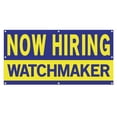 thumbnail image 1 of Now Hiring Watchmaker 13 oz Heavy Duty Vinyl Banner Watchmaker Jobs Available Horologist Help Wanted Sign for Business Indoor/Outdoor Single-Sided with Metal Grommets (4x6 ft, Bl & Ye), 1 of 6