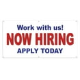 thumbnail image 1 of Now Hiring Work with us! Apply Today 13 oz Heavy Duty Vinyl Banner Indoor/Outdoor Help Wanted Sign for Business Storefront Advertising Single-Sided with Metal Grommets (5x1.5 Ft, White & Red), 1 of 6