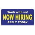 thumbnail image 1 of Now Hiring Work with us! Apply Today 13 oz Heavy Duty Vinyl Banner Indoor/Outdoor Help Wanted Sign for Business Storefront Advertising Single-Sided with Metal Grommets (5x3 Ft, Blue & Yellow), 1 of 6