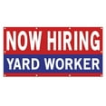 thumbnail image 1 of Now Hiring Yard Worker 13 oz Heavy Duty Vinyl Banner Yard Worker Jobs Available Lawn Care Help Wanted Sign for Business Indoor/Outdoor Single-Sided with Metal Grommets (4x8 ft, Re & Wh & Bl), 1 of 6