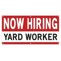 Now Hiring Yard Worker 13 oz Heavy Duty Vinyl Banner Yard Worker Jobs Available Lawn Care Help Wanted Sign for Business Indoor/Outdoor Single-Sided with Metal Grommets (1.5x5 ft, Wh & Re & Bk)