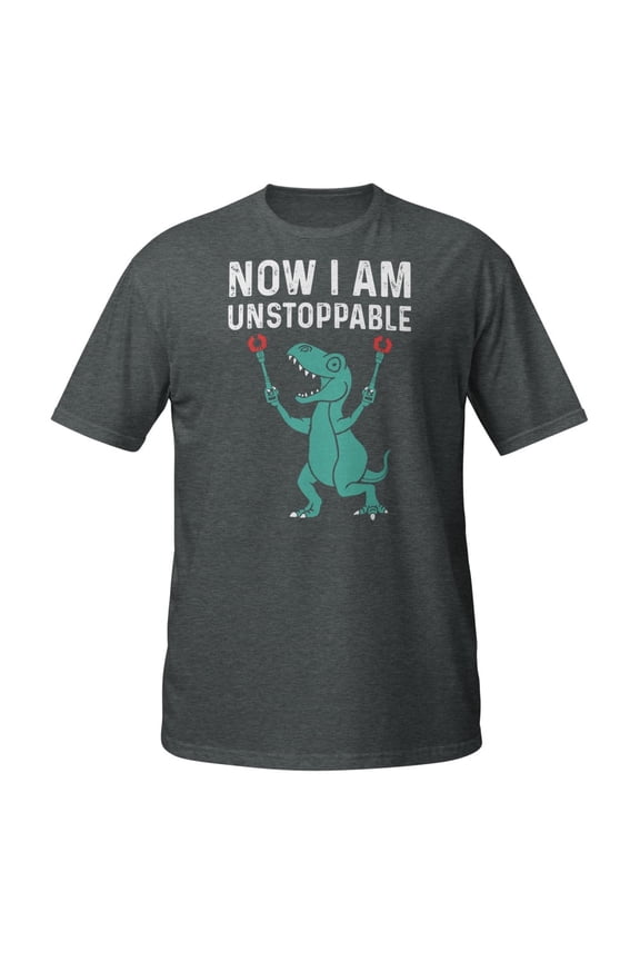 Now I Am Unstoppable Funny T-Rex T-Shirt (Dark Heather, 3XL)
