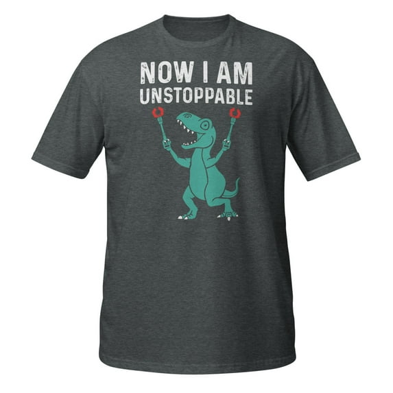 Now I Am Unstoppable Funny T-Rex T-Shirt (Dark Heather, XL)
