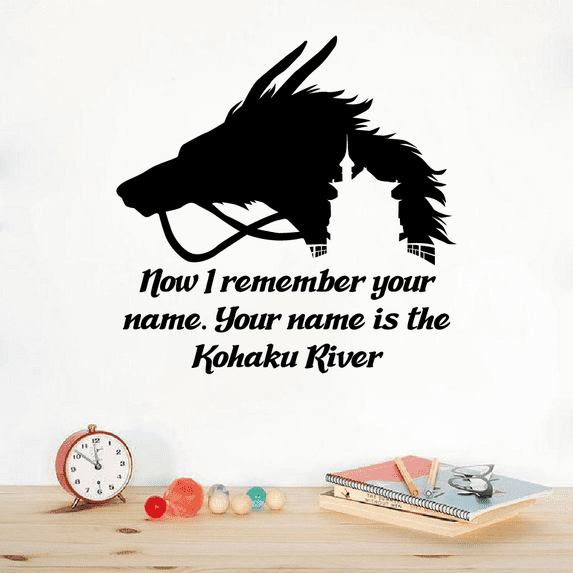 Now I Remember Your Name Your Name Is The Kohaku River - Spirited Away Anime Character Silhouette Vinyl Wall Decal Wall Sticker Wall Art Decoration Home Room Bedroom Classroom Size(10x8 inch)