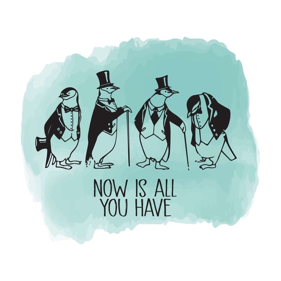 Now Is All You Have Group Of Cartoon Penguins Watercolor Design Wall Art Sticker Designs Vinyl Stickers For Home House Walls Rooms Windows Bedroom Decoration Size (20x20 inch)