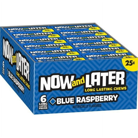 Now & Later Original Taffy Chews Candy, Blue Raspberry, 0.93 Ounce Bar, Pack of 24