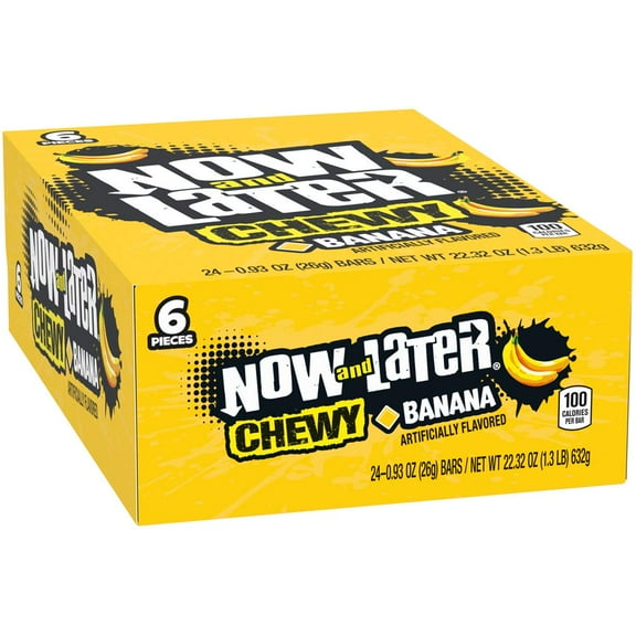 Now & Later Soft Taffy Chewy Banana Fruit Chews,0.93 Ounce (Pack of 24)