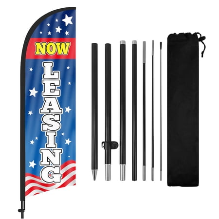 Now Leasing Advertising Feather Flags Banner 8Ft, Now Leasing Swooper Flag with Pole and Ground Stake, Advertising Feather Flag Signs for Now Leasing Business