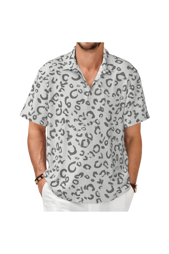 Now Leopard Men's Shirts Short-Sleeved with All-Over Prints Button-Up Shirts