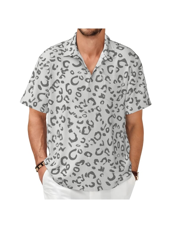 Now Leopard Men's Shirts Short-Sleeved with All-Over Prints Button-Up Shirts
