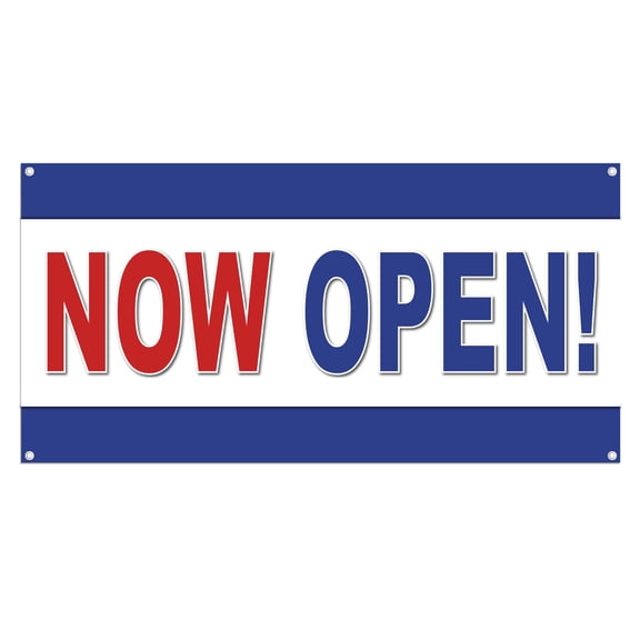 Now Open 13 oz Heavy Duty Vinyl Banner Outdoor/Indoor Now Open Sign for Business, Storefront, Advertising with Metal Grommets - Multiple Sizes & Colors - Single-Sided (5x1.5 Ft, Mixed)