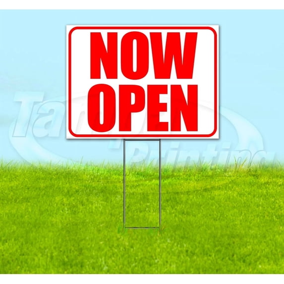 Now Open (18" x 24") Corrugated Plastic Yard Sign, Includes Metal Step Stake, Bandit, New, Advertising, USA