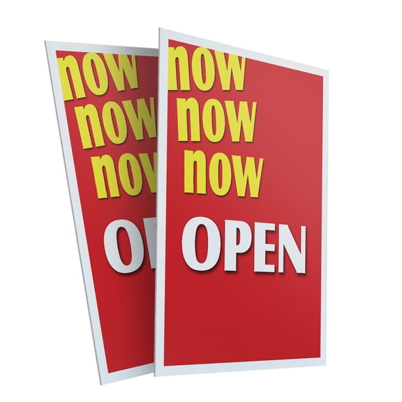 Now Open (2-PACK) 24" x 36" Plastic Signs | Sign Insert 4mm Corrugated Plastic Signs Storefront Window Poster
