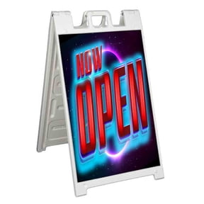 Now Open (24" X 36") Standard A-Frame Signicade, Includes Decal Applied To Stand