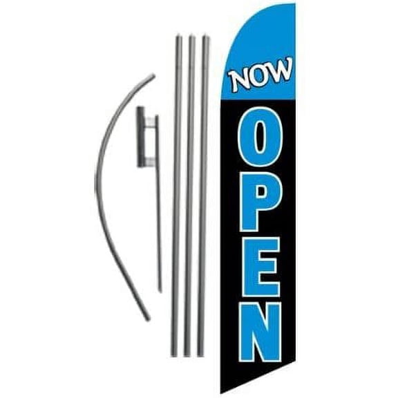 Now Open Advertising Feather Banner Swooper Flag Sign with Flag Pole Kit and Ground Stake
