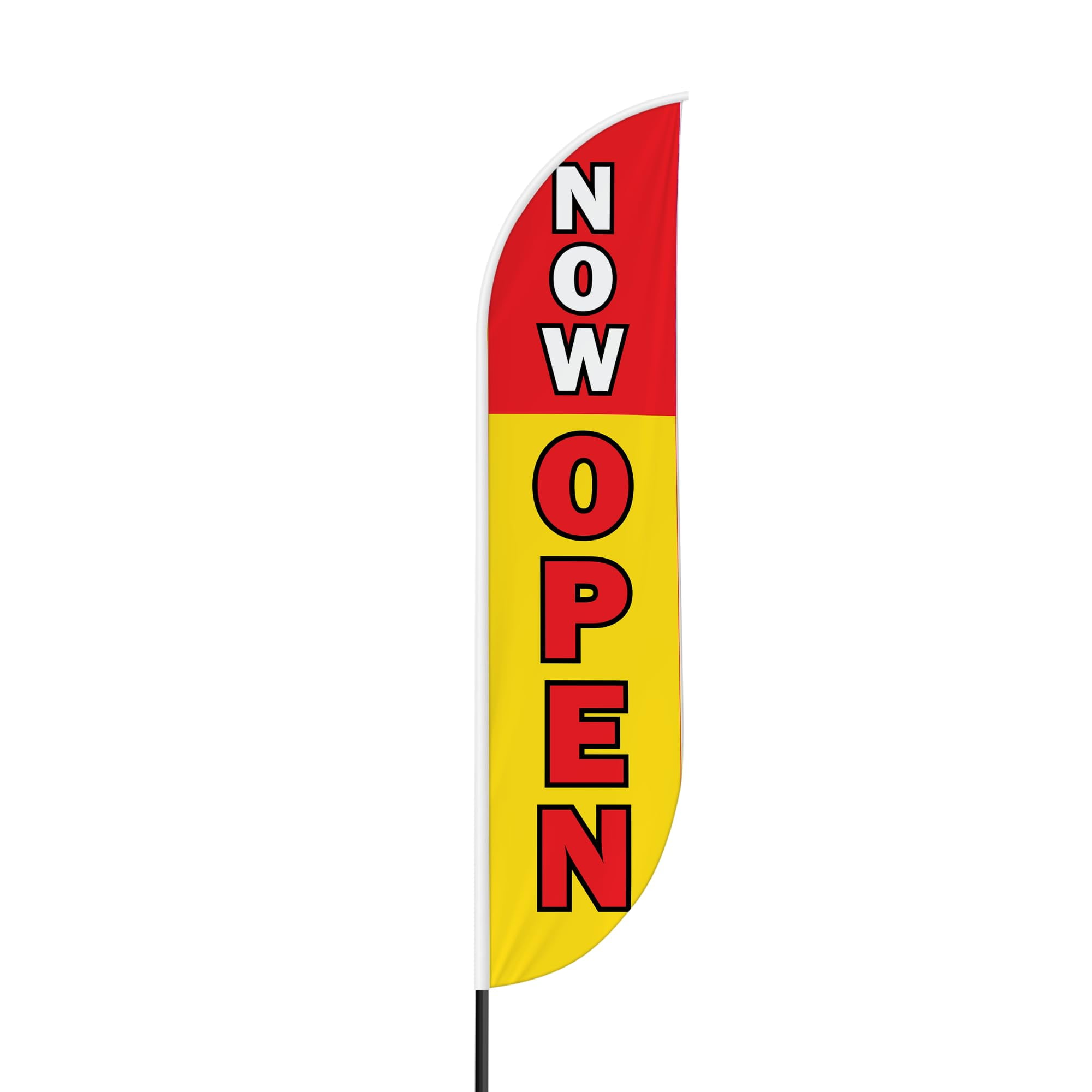 Now Open Feather flag for Outdoor by Mavis Print | 11.5 FEET Long Polyester Outdoor Banner Flag for Easy Hang | HD Print Swooper I Flag Only for Business Advertising | Made in USA I Flag Only