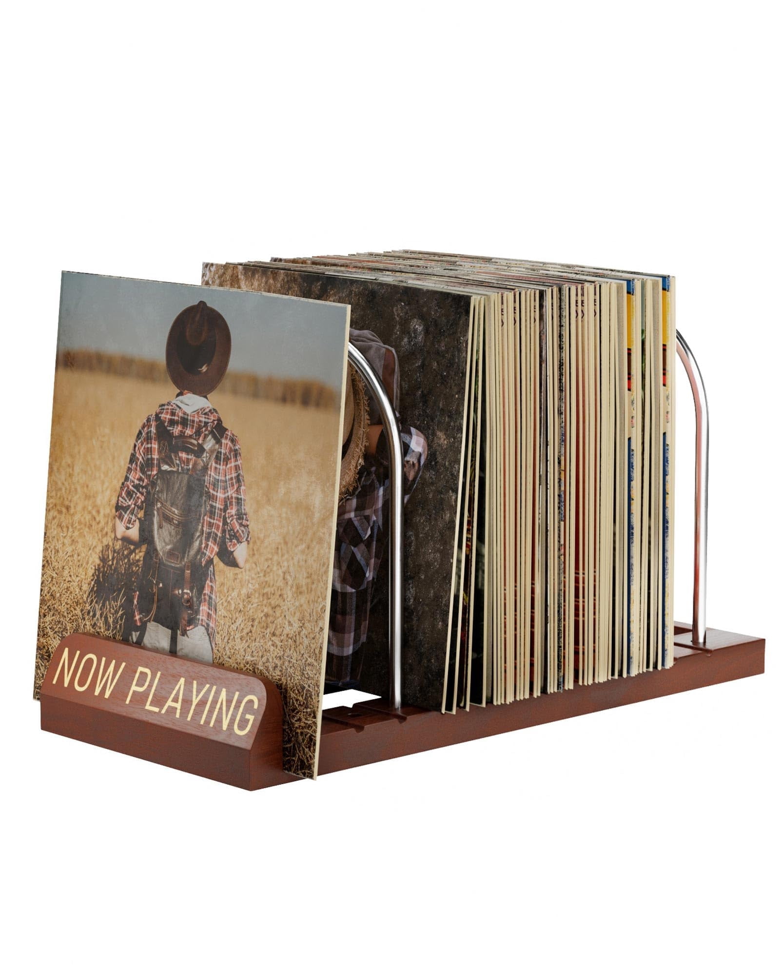 Table Rotating Spinner Rack BS-VOG, Now Playing Vinyl Record Stand, Holds 50 LPs, Wooden Display ...