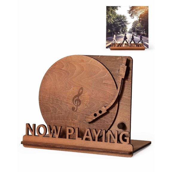 Now Playing Vinyl Record Stand, Wooden Desktop Display Holder for Albums
