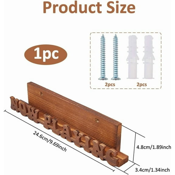 Now Playing Vinyl Record Stand Wood Vinyl Record Wall Holder 24.6x3.4x4.8cm Wooden Vinyl Record Stand Now Playing Record Album Display Stands for LP Book Vintage Home Decor Saddle Brown