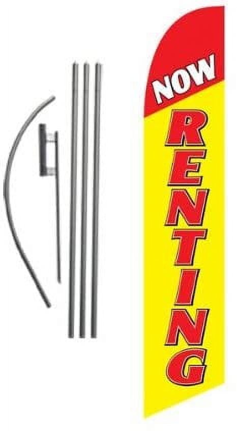 Now Renting Advertising Feather Banner Swooper Flag Sign with Flag Pole Kit and Ground Stake