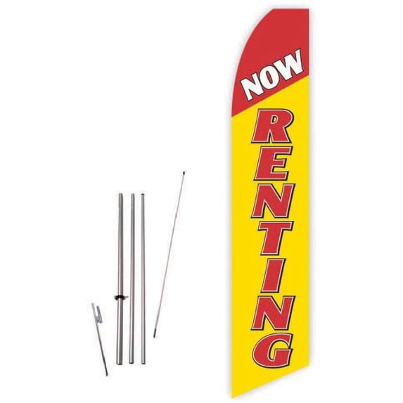 Now Renting Yellow/Red Super Novo Feather Flag - Complete with 15ft Pole Set and Ground Spike