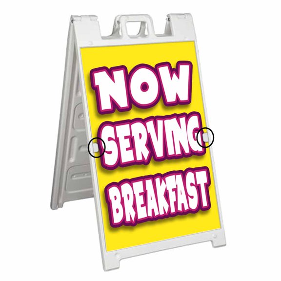 Now Serving Breakfast (24" X 36") Deluxe A-Frame Signicade, Includes 2 Removable Panels & Stand