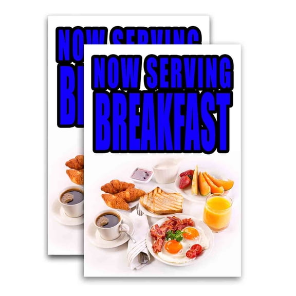 Now Serving Breakfast (24" X 36") Vinyl Decal Only (Pack of 2) |Sign|Sticker|Poster