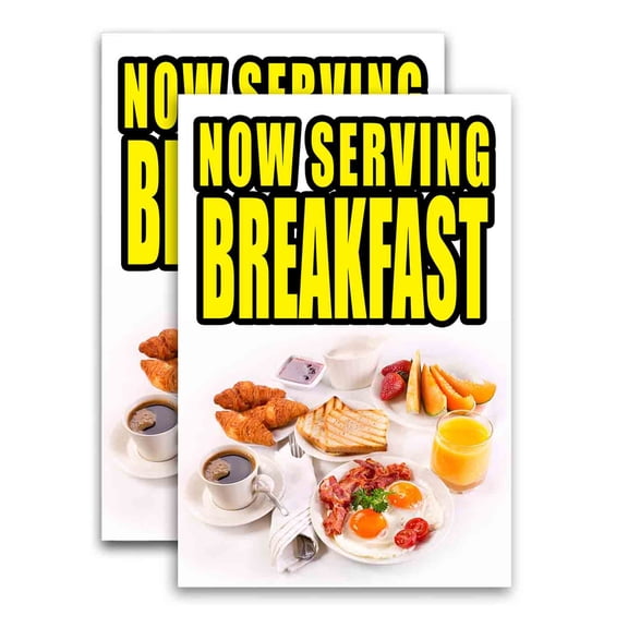 Now Serving Breakfast (24" X 36") Vinyl Decal Only (Pack of 2) |Sign|Sticker|Poster