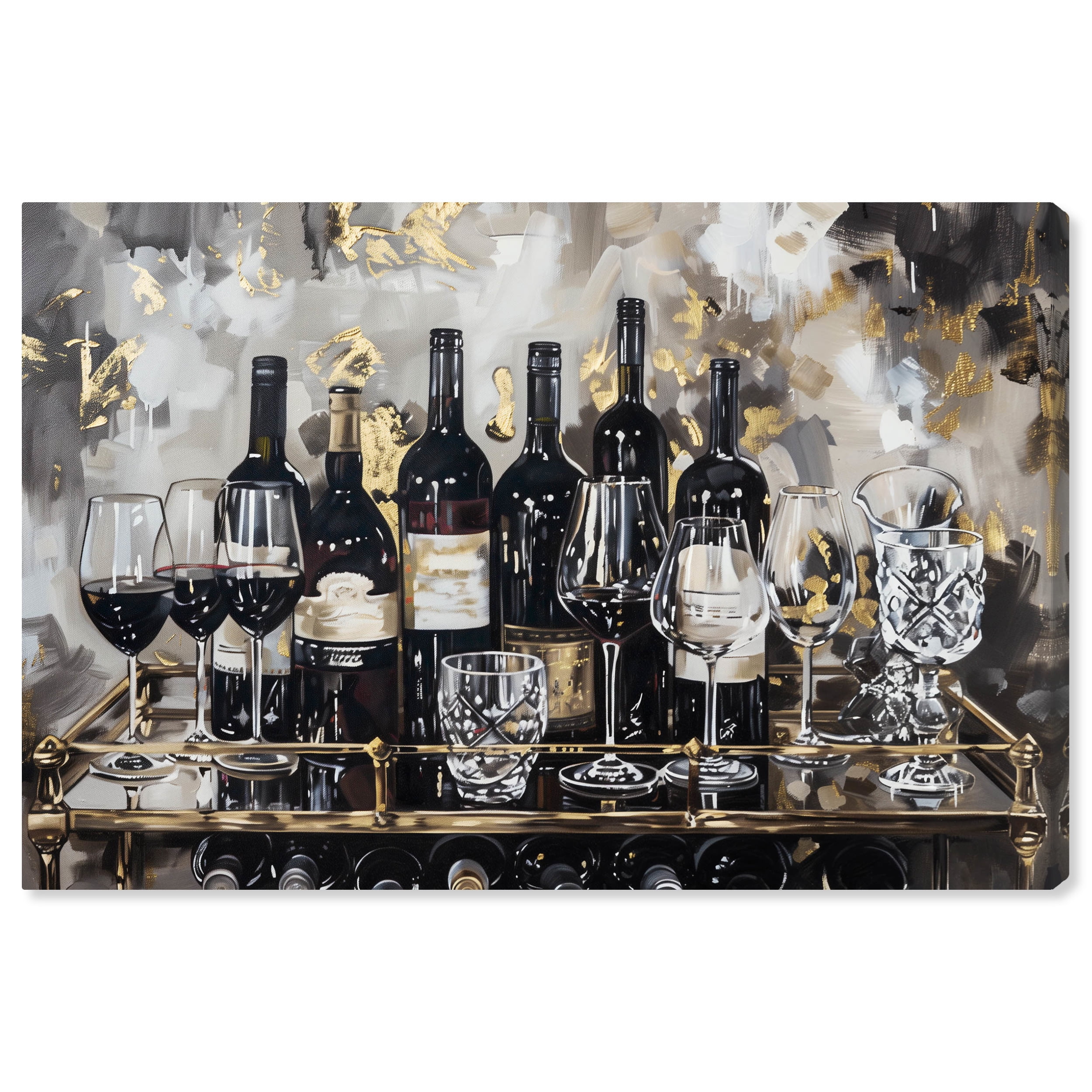 Gallery Wrapped Champagne Bar Cart Canvas Art, 45" x 30", Black and Gold