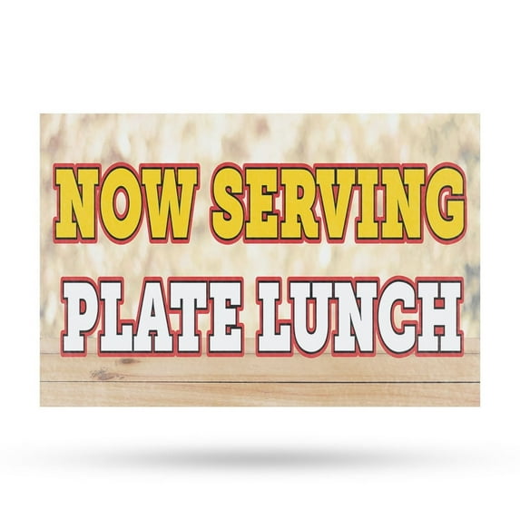 Now Serving Plate Lunch Vinyl Decal 12 Inch x 16 Inch Weatherproof Heavy-Duty Adhesive Backing | Freshly Made Meals, Restaurant Promotions, Local Favorites | Made in USA