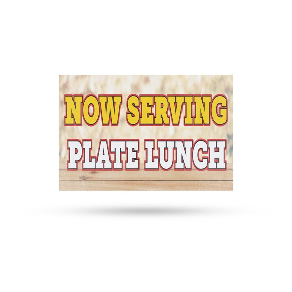 Now Serving Plate Lunch Vinyl Decal 18 Inch x 24 Inch Weatherproof Heavy-Duty Adhesive Backing | Freshly Made Meals, Restaurant Promotions, Local Favorites | Made in USA